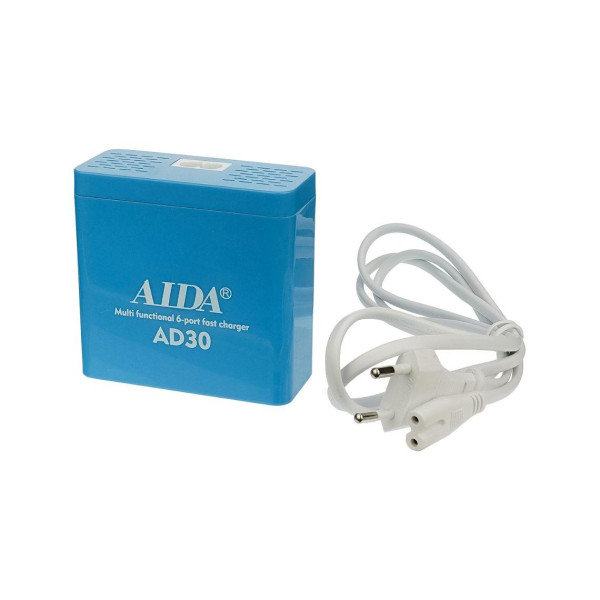 Зарядна станція з індикацією параметрів зарядки Aida AD30 (5 USB/1 Type-C, Fast Charge 3.0, 40W)