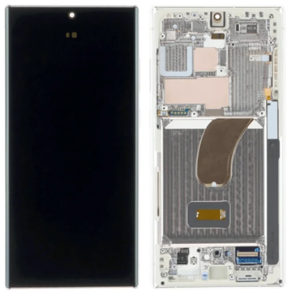 Дисплей для Samsung S918B Galaxy S23 Ultra з сенсорним склом (Чорний) в рамці (Срібній) OLED