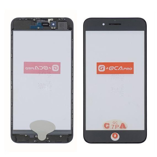 Скло дисплея з OCA плівкою, рамкою та сiточкою для Apple iPhone 8 Plus (Чорне) G+OCA Pro