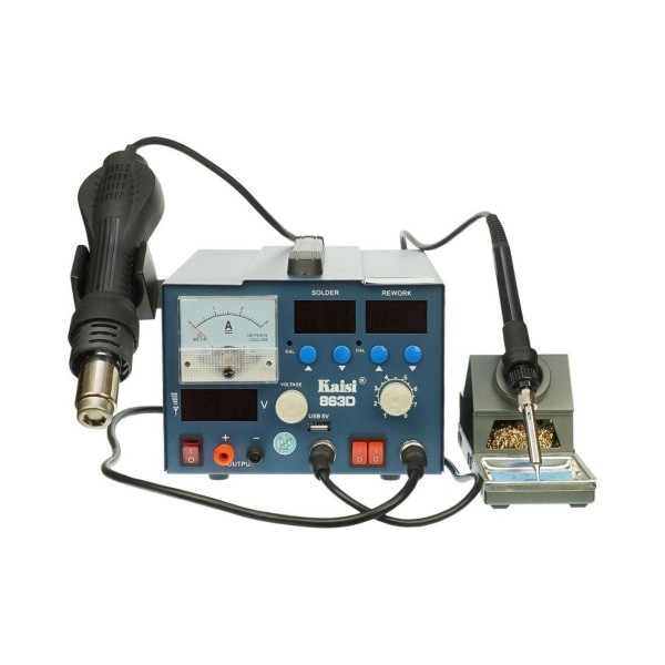Паяльна станція Kaisi 863D, фен, паяльник, блок живлення 15V 3A, USB A 5V 2A