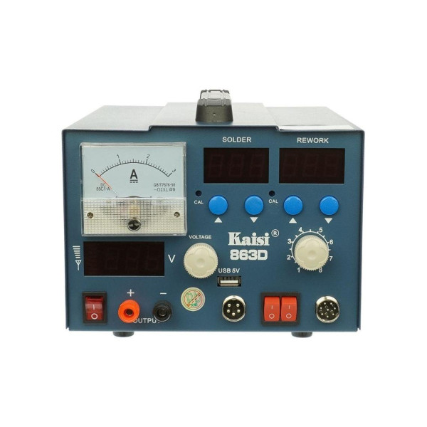 Паяльна станція Kaisi 863D, фен, паяльник, блок живлення 15V 3A, USB A 5V 2A