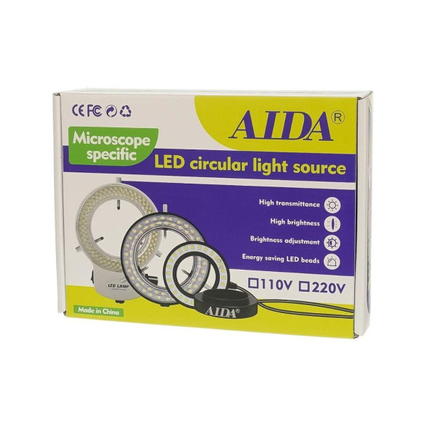 Кільцеве підсвічування Aida LED-60-D, з регулюванням яскравості, для мікроскопів серії XTX, AC 100-240V (Білий корпус)