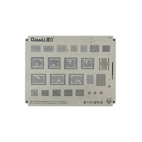 Трафарет BGA QianLi QS532 iPhone Universal 01, IP X-15 (WiFi, Baseband, Nand, NFC, A11-A17)
