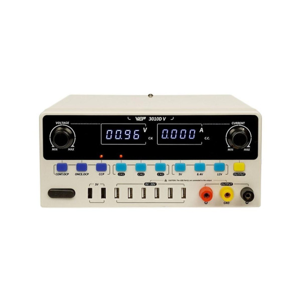 Блок живлення лабораторний WEP 3010D-V, 30 V 10 A, з цифровою індикацією (V/A), 3 канали пам'яті, 2 USB 5 V/2 A, 6 USB