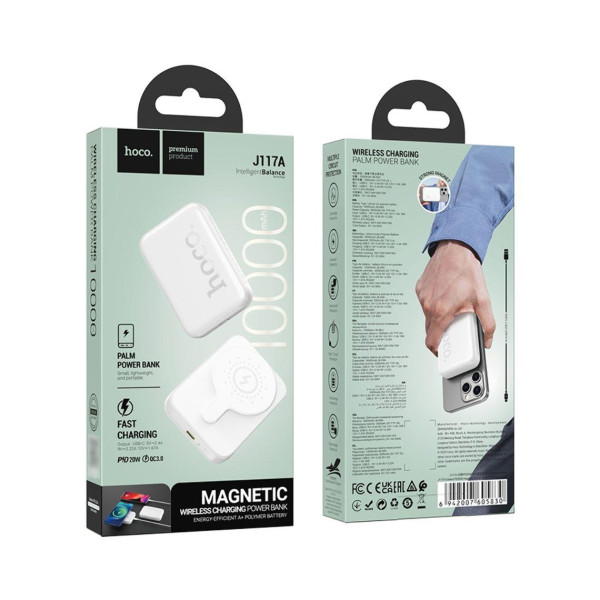 Зовнішній акумулятор (Power bank) Hoco J117A 10000mAh магнітний з функцією бездротової зарядки (Білий)