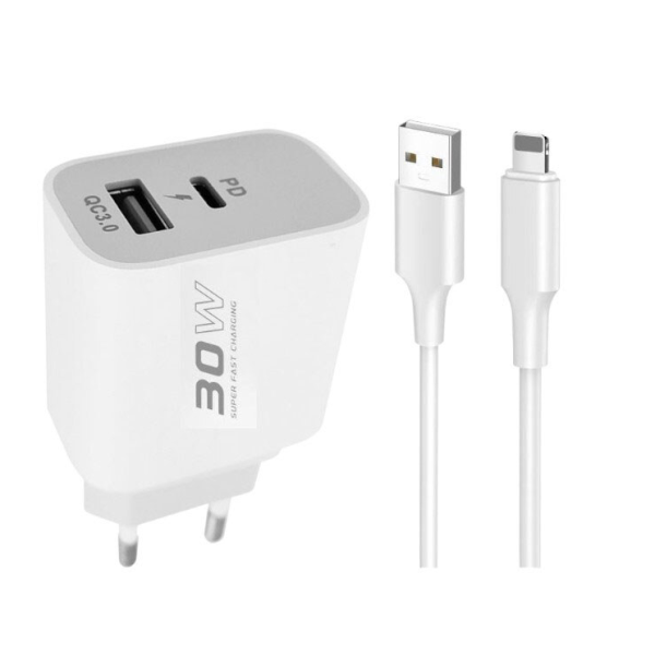 Зарядний пристрій з шнуром Konfulon C89Q + Lighting | DL48 (30W)