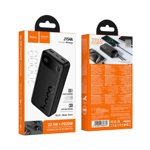 Павербанк Hoco J154A 20000mAh 22.5W + PD 20W з дисплеєм (Чорний)
