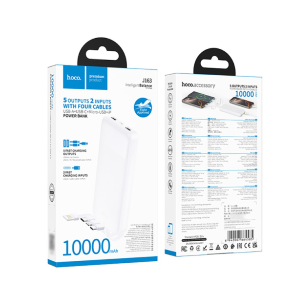 Павербанк Hoco J163 10000mAh + кабеля 4в1 USB-А| Lightnin| Type-C| MicroUSB (Білий)