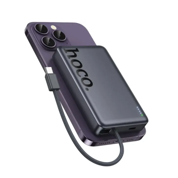 Павербанк Hoco Q44 10000mAh PD 20W магнітний з функцією бездротової зарядки з кабелем Type-C (Металевий сірий)