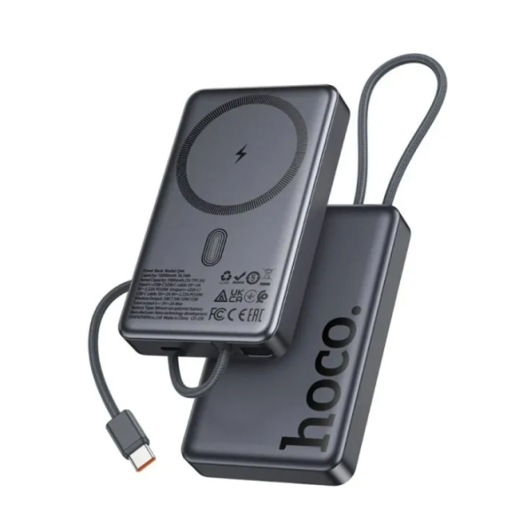 Павербанк Hoco Q44 10000mAh PD 20W магнітний з функцією бездротової зарядки з кабелем Type-C (Металевий сірий)