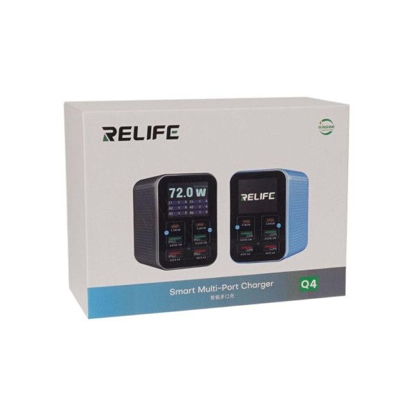 Зарядна станція з індикацією параметрів заряджання Relife Q4 72W (2 USB 5 V 2.4 А/2 USB QC 3A/1 Type C 45 W/ 1 Type C 65 W)