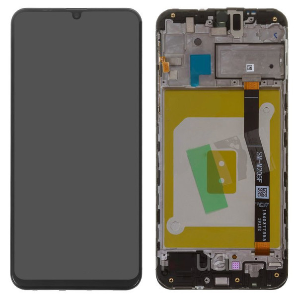 Дисплей для Samsung M205 Galaxy M20 GH82-18682A з сенсорним склом в рамці (Чорний) Сервісний оригінал