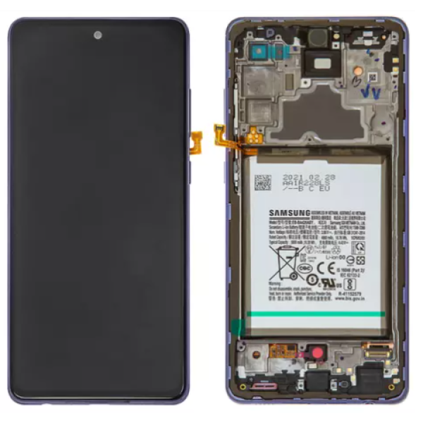 Дисплей для Samsung A725 Galaxy A72 (2021) | A726 | A72 5G з сенсорним склом в рамці з акумулятором (Фиолетовый) Оригинал