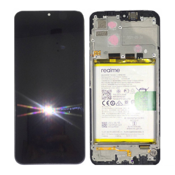 Дисплей для Realme C21 с сенсором и рамкой + аккумулятор (Черный) Оригинал Китай