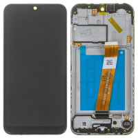 Дисплей Samsung A015 Galaxy A01 2020 с сенсорным стеклом в рамке (узкий коннектор) (Черный) Сервисный оригинал