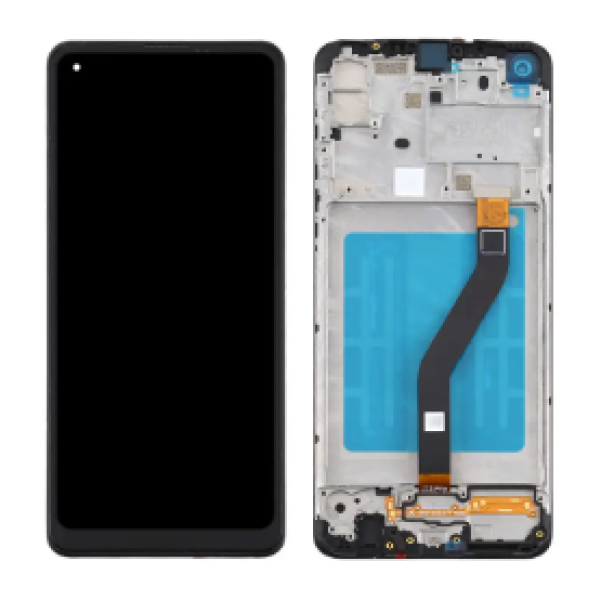 Дисплей для Samsung A215 Galaxy A21 с сенсорным стеклом в рамке (Черный) OLED