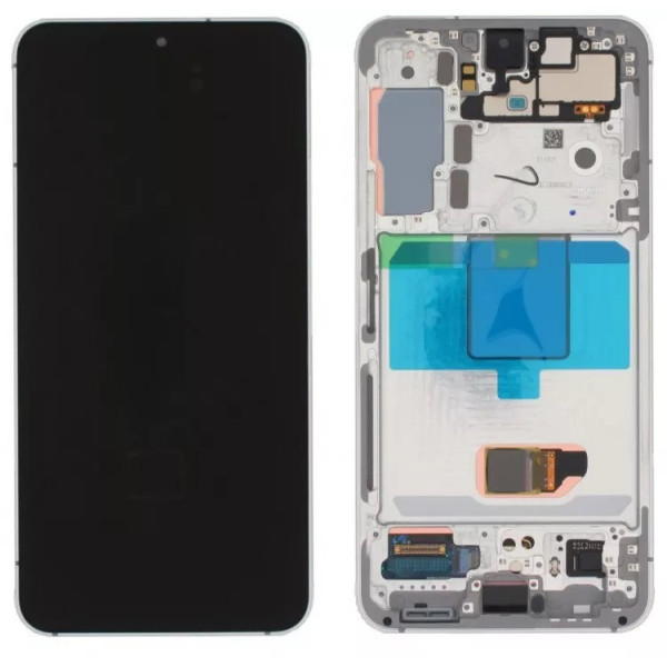 Дисплей для Samsung S901 Galaxy S22 с сенсорным стеклом в рамке (Белый) Сервисный оригинал