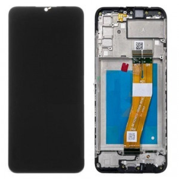 Дисплей для Samsung A025 Galaxy A02s с сенсорным стеклом (160,5x72мм) в рамке (Чорний) Сервісний оригінал