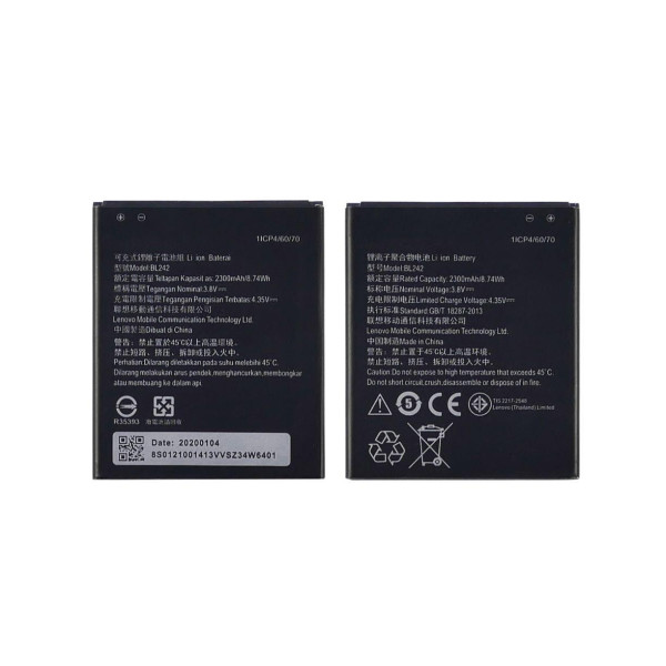 Аккумулятор (АКБ) BL242 для Lenovo A6000 | A6000 Plus | A6010 | A2020 Vibe C | A3690 (3.8V 2300mAh) AAAA