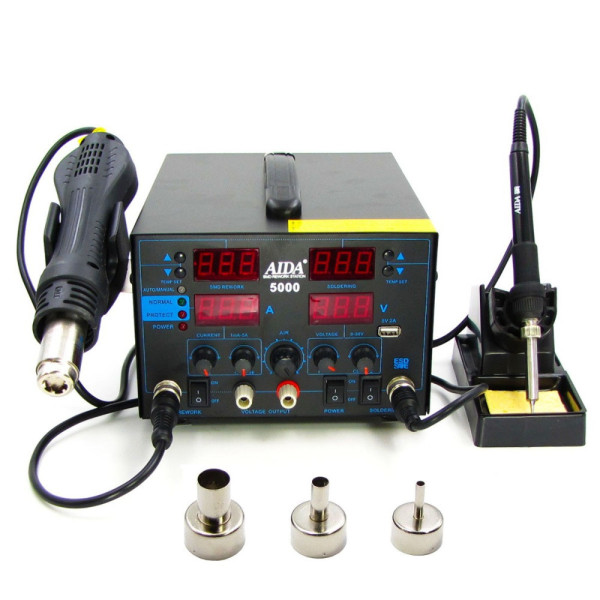 Паяльная станция AIDA 5000 (паяльник, блок питания 30V 5A, USB 5V 2A A, цифровая индикация)