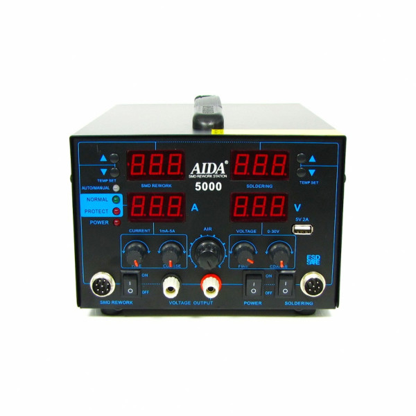 Паяльная станция AIDA 5000 (паяльник, блок питания 30V 5A, USB 5V 2A A, цифровая индикация)