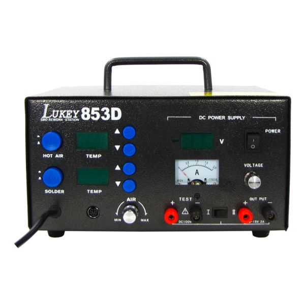 Паяльна станція LUKEY 853D (фен, паяльник, блок живлення 15V 2A, тестер)