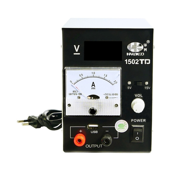 Блок живлення HK1502TD, компактний, 15V/5V цифрова індикація, 2A стрілкова індикація, USB 5V