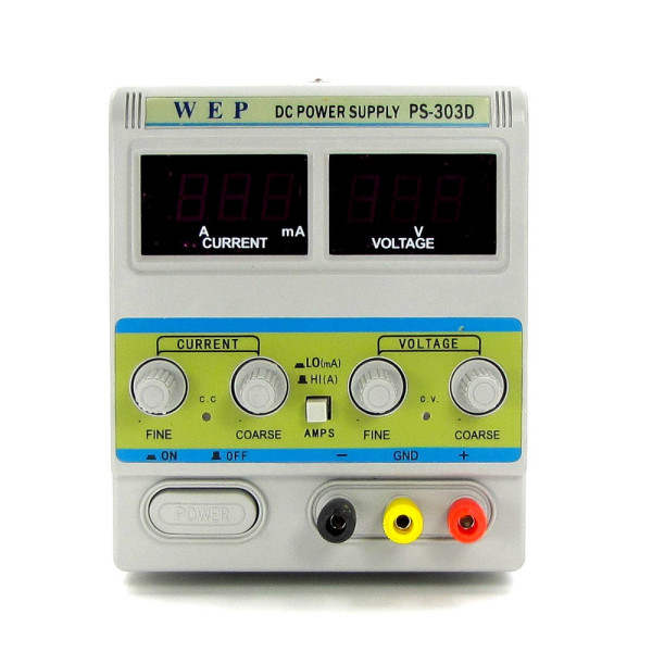 Блок живлення WEP PS-303D з перемикачем Hi (A)/Lo (mA) 30V, 3A, цифрова індикація