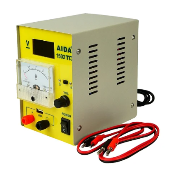 Блок живлення AIDA 1502TD USB, 15V / 5V, цифрова індикація, 2A стрелочная індикація, автозбереження після КЗ