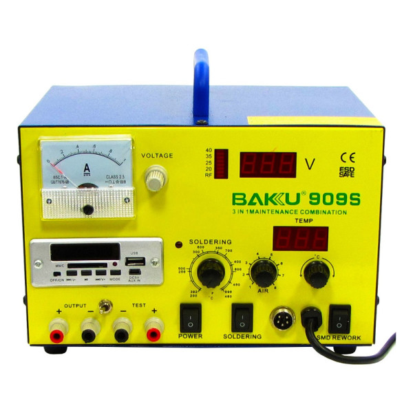 Паяльна станція BAKU BK909S (фен, паяльник, БЖ 15V 1A, тестер, стрілкова і цифрова індикація, RF індикатор)
