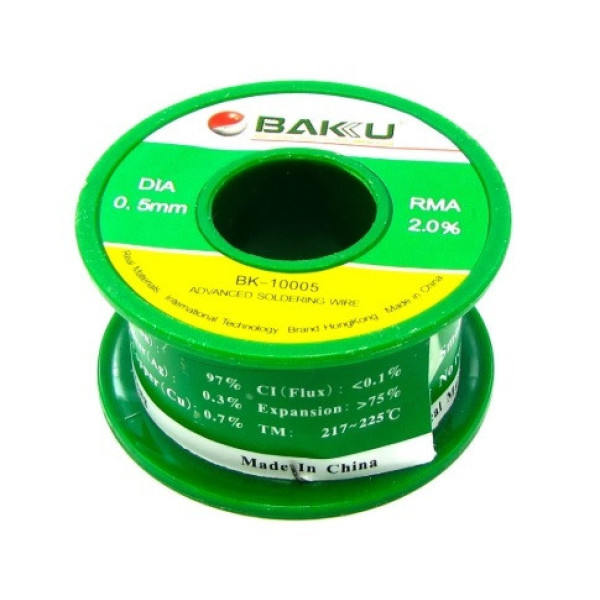 Припой BAKU BK-10005 (0.5 мм, 50 гр, Sn 97%, Ag 0.3%, Cu 0.7%, rma 2%)