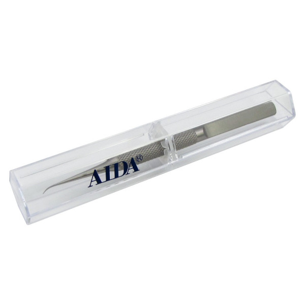 Пинцет в футляре изогнутый AIDA AD-116-15 (титановый с рифлеными ручками)